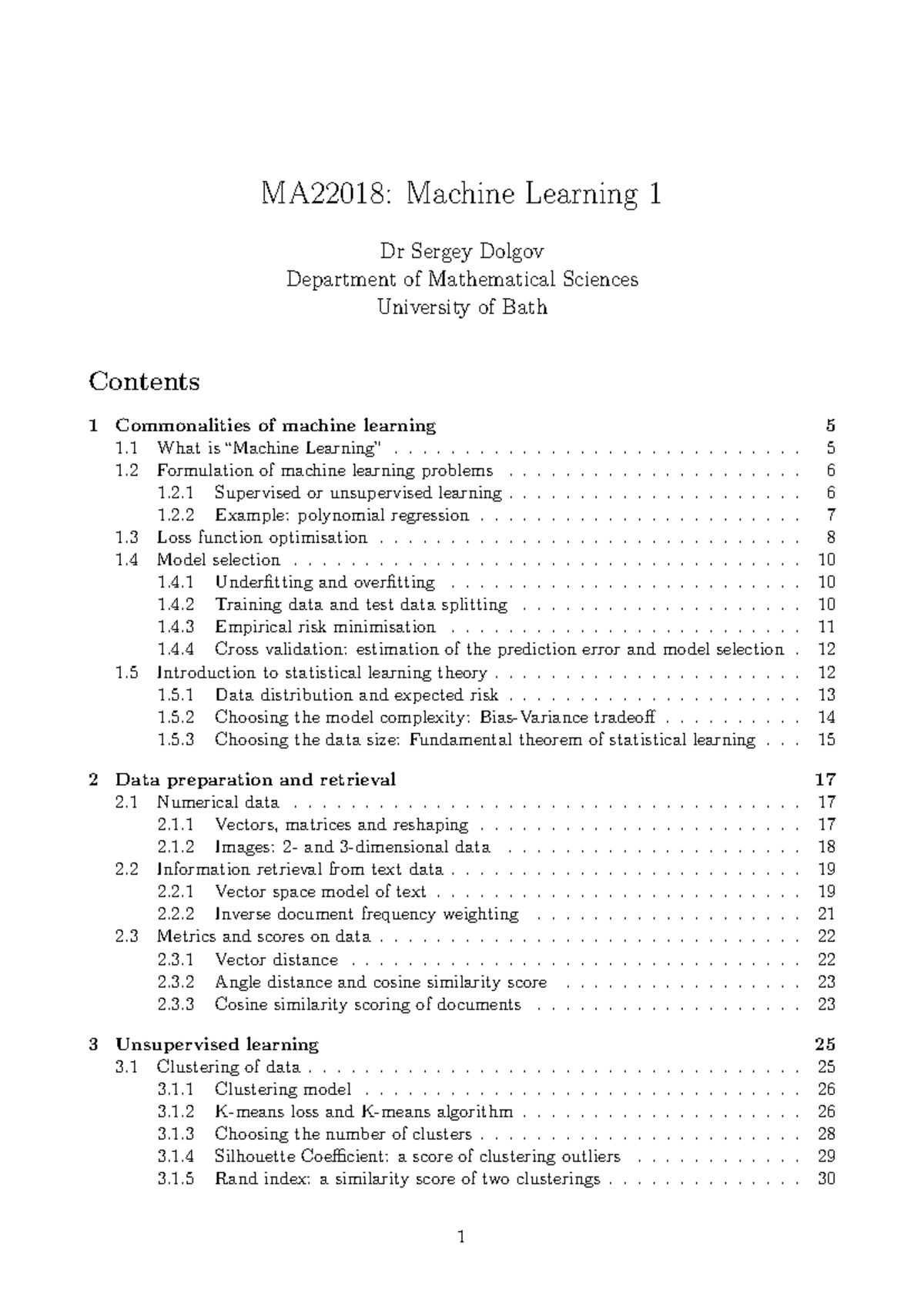 MA22018: Machine Learning 1 Lecture Notes and Key Concepts - Studocu