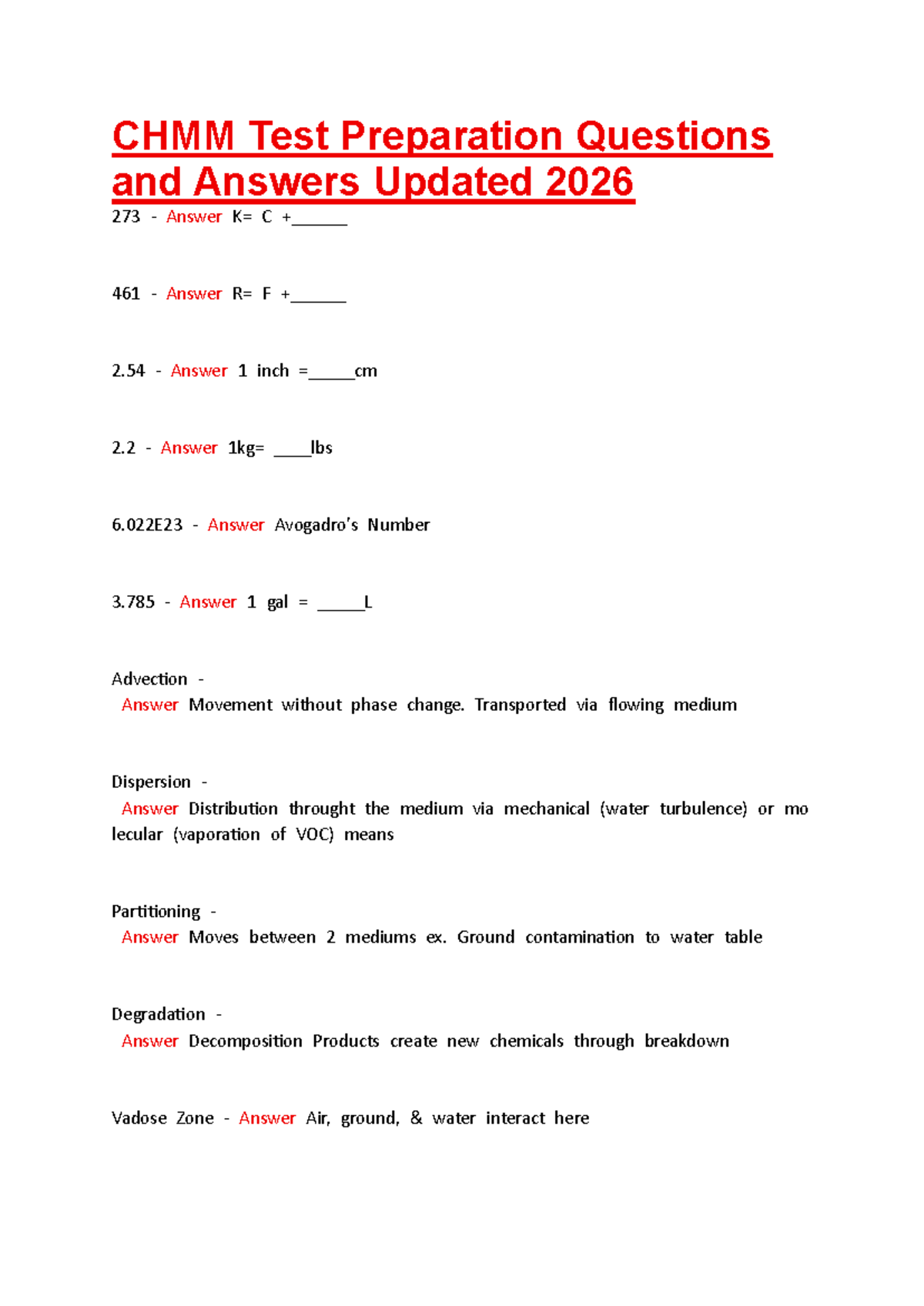 CHMM 2026 Test Prep: Questions &amp; Answers for Exam Success - Studocu