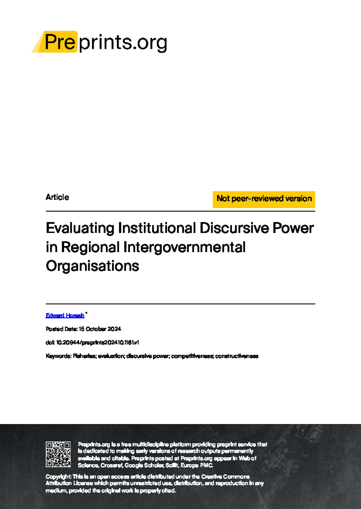 Evaluating Institutional Discursive Power in RFMOs: A Framework ...