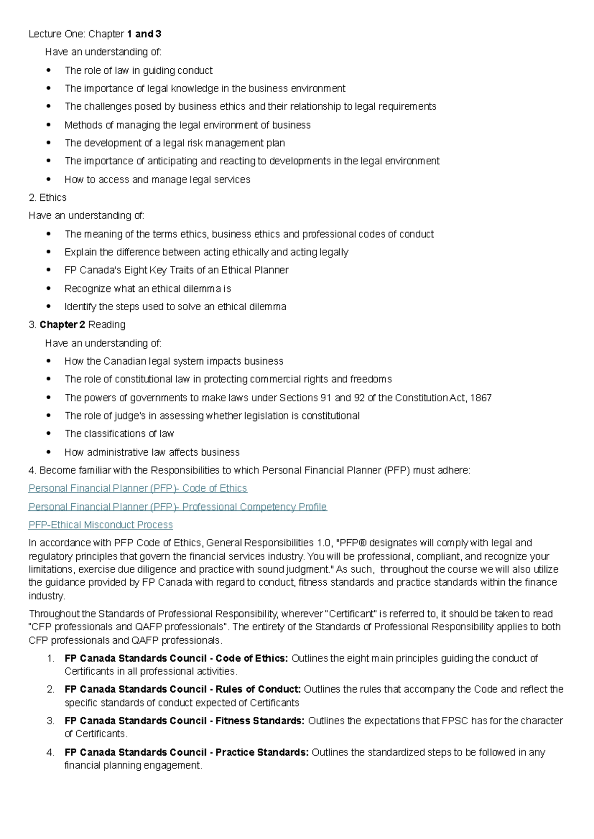 Law - . study - Lecture One: Chapter 1 and 3 Have an understanding of ...