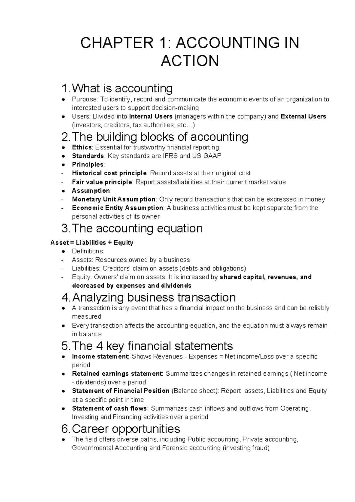 ACCT 101: Principles of Accounting - Chapter 1 Overview - Studocu