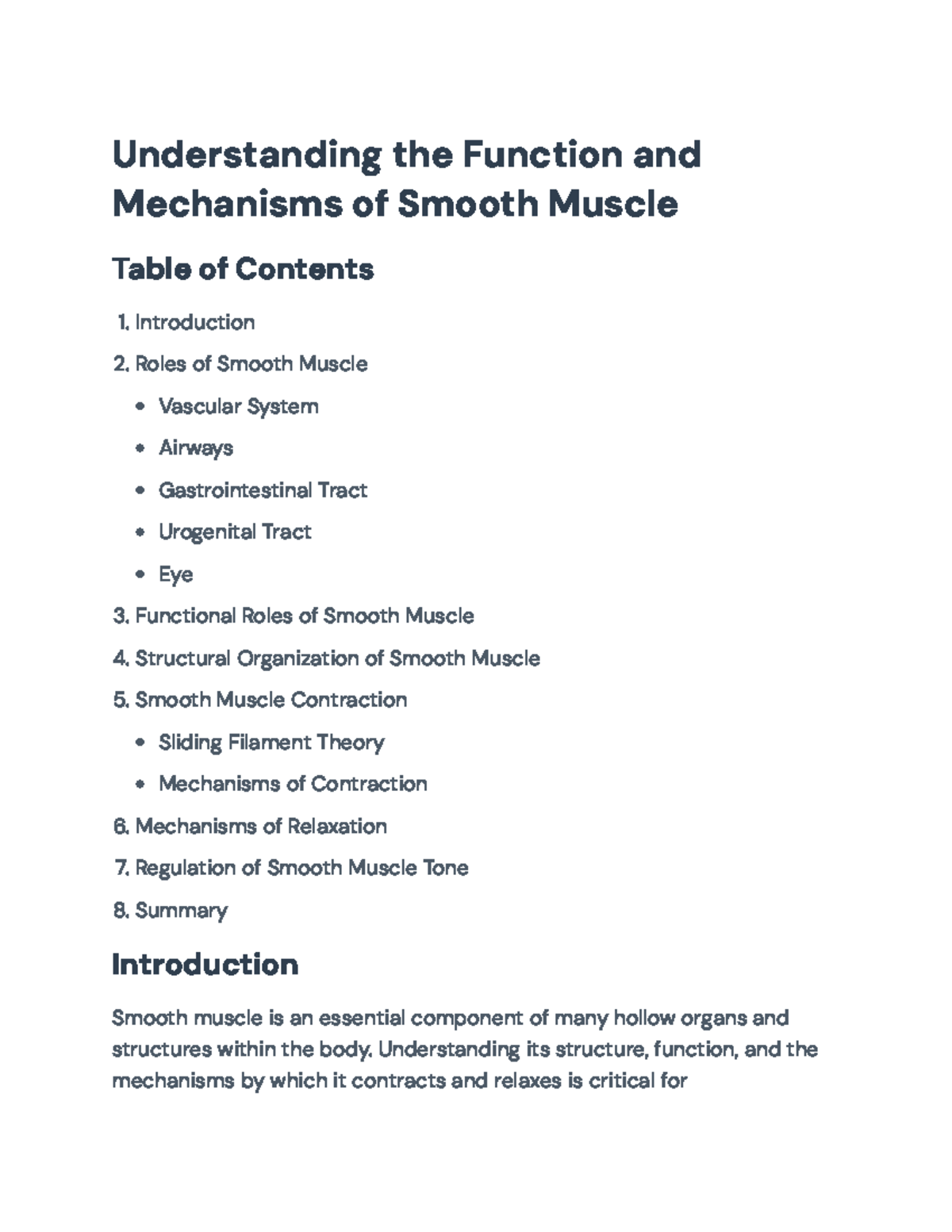 Smooth Muscle Functions: Mechanisms and Regulation Analysis ...