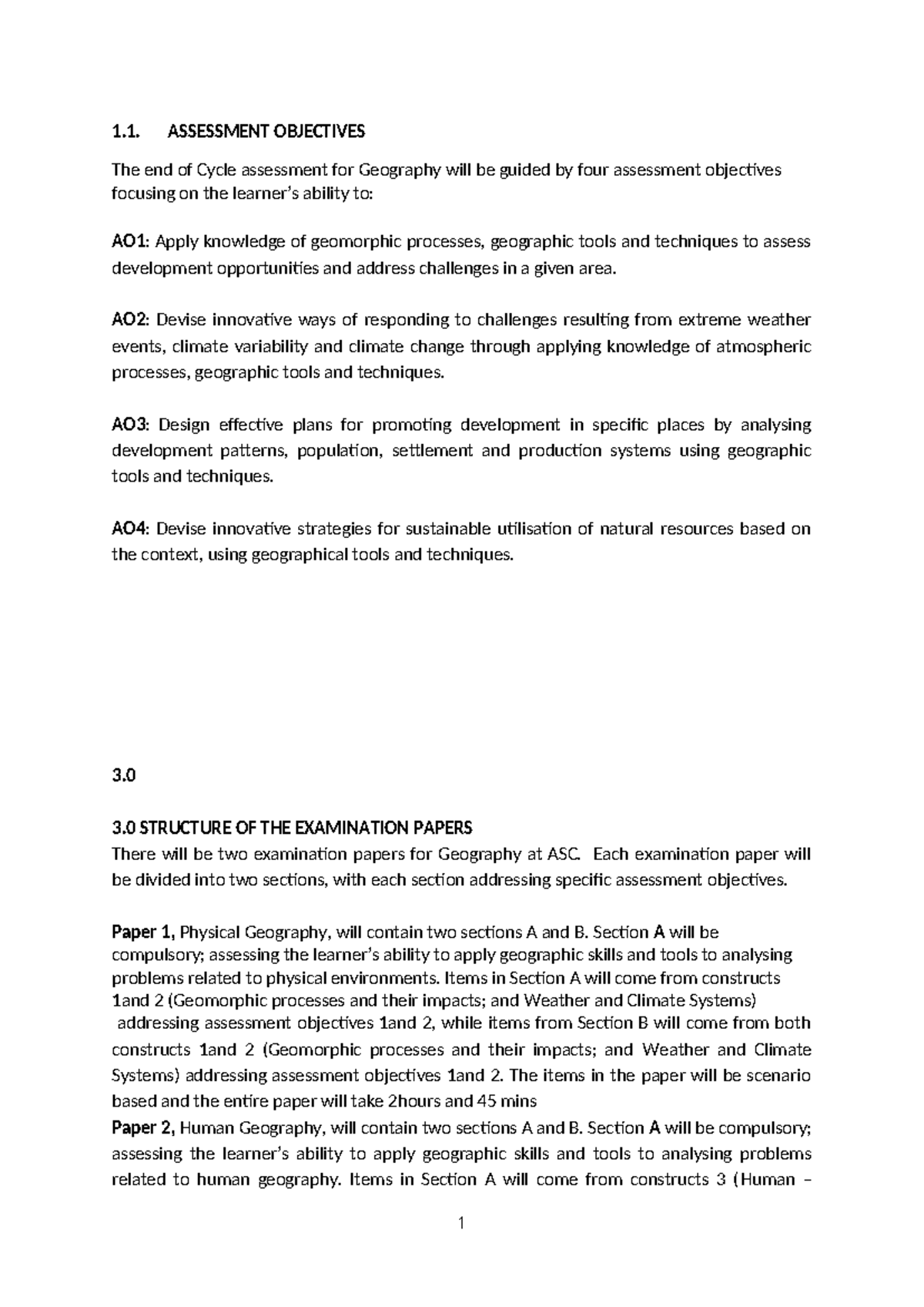 Geography UACE Sample Paper: Assessment Objectives & Exam Structure ...