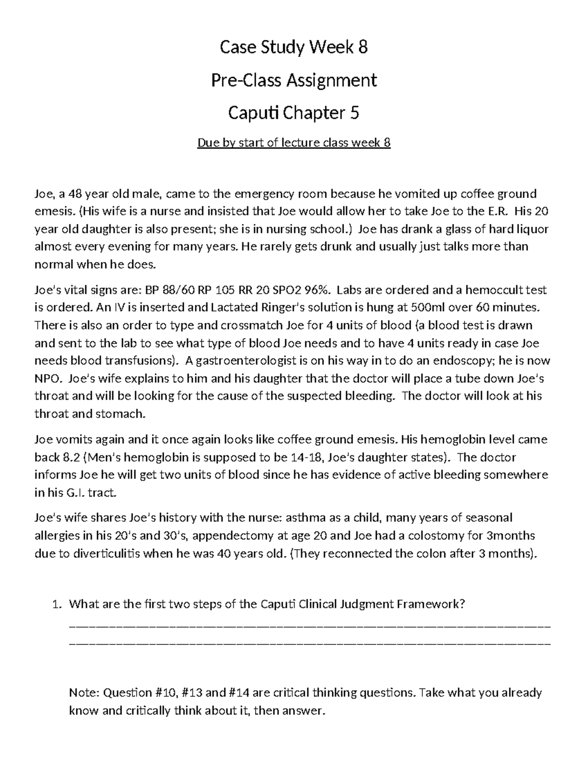NUR 155 Week 8 Case Study & Pre-Class Assignment Notes - Studocu