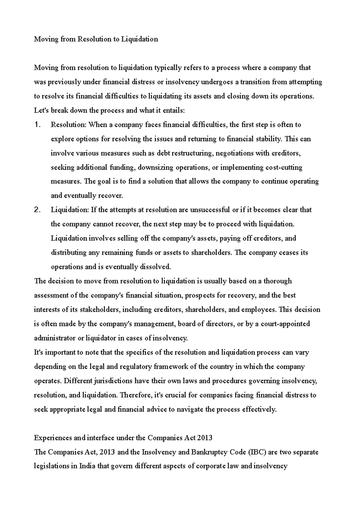 Module 2 - IBC Notes: Understanding the Insolvency Framework - Studocu