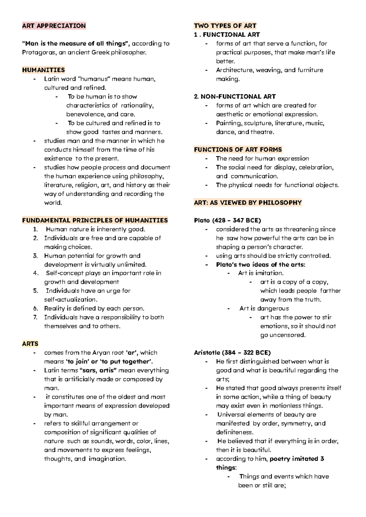 ART APP 101: Comprehensive Lecture Notes on Art Appreciation - Studocu