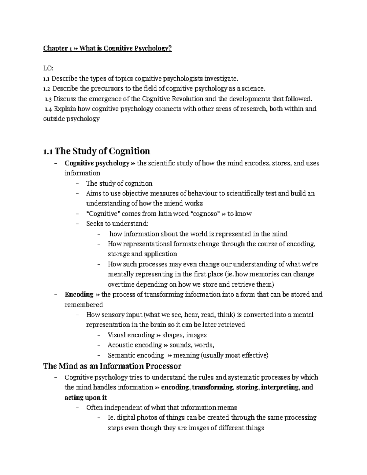 Chapter 1 - Cognitive Psychology Overview and Key Concepts - Studocu