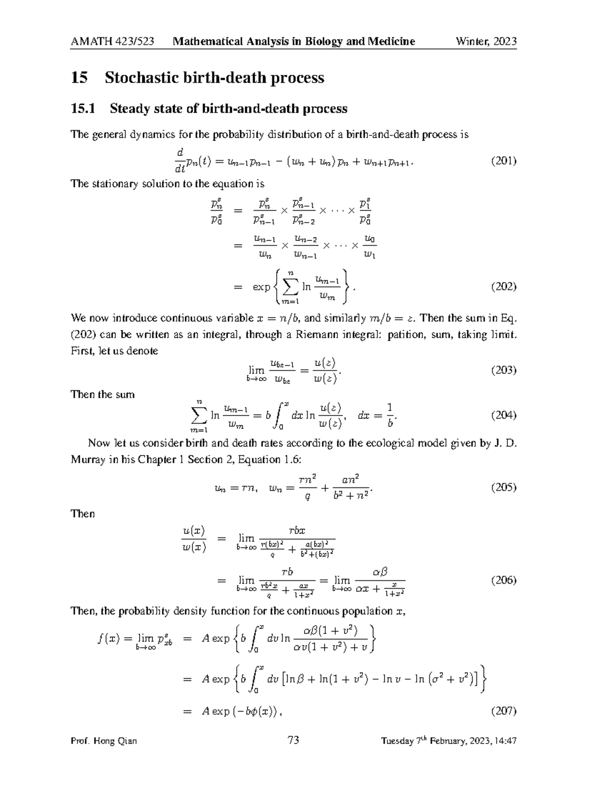 AMATH 15 Lecture Notes: Stochastic Processes in Biology & Medicine ...