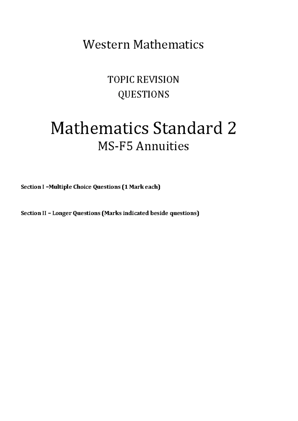 Normal Distribution Revision Questions - Mathematics Standard 2 - Studocu