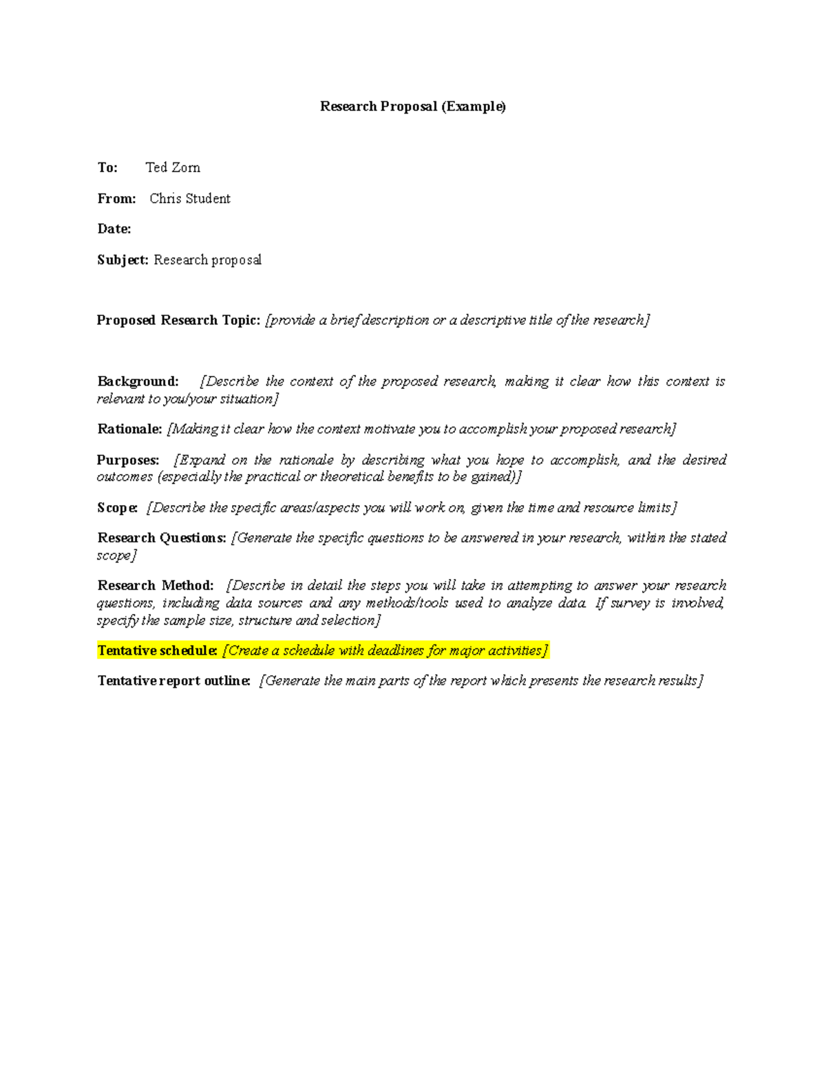 Research Proposal abcdef - Research Proposal (Example) To: Ted Zorn ...