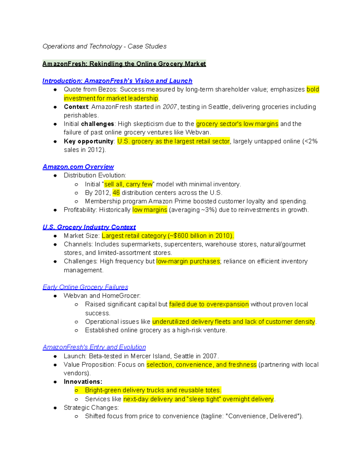 Operations and Technology Case Study: Analyzing AmazonFresh Strategy ...