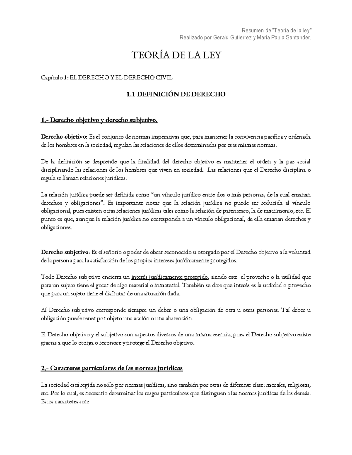 Resumen de Teoría de la Ley - Capítulo 1: Derecho y Derecho Civil ...