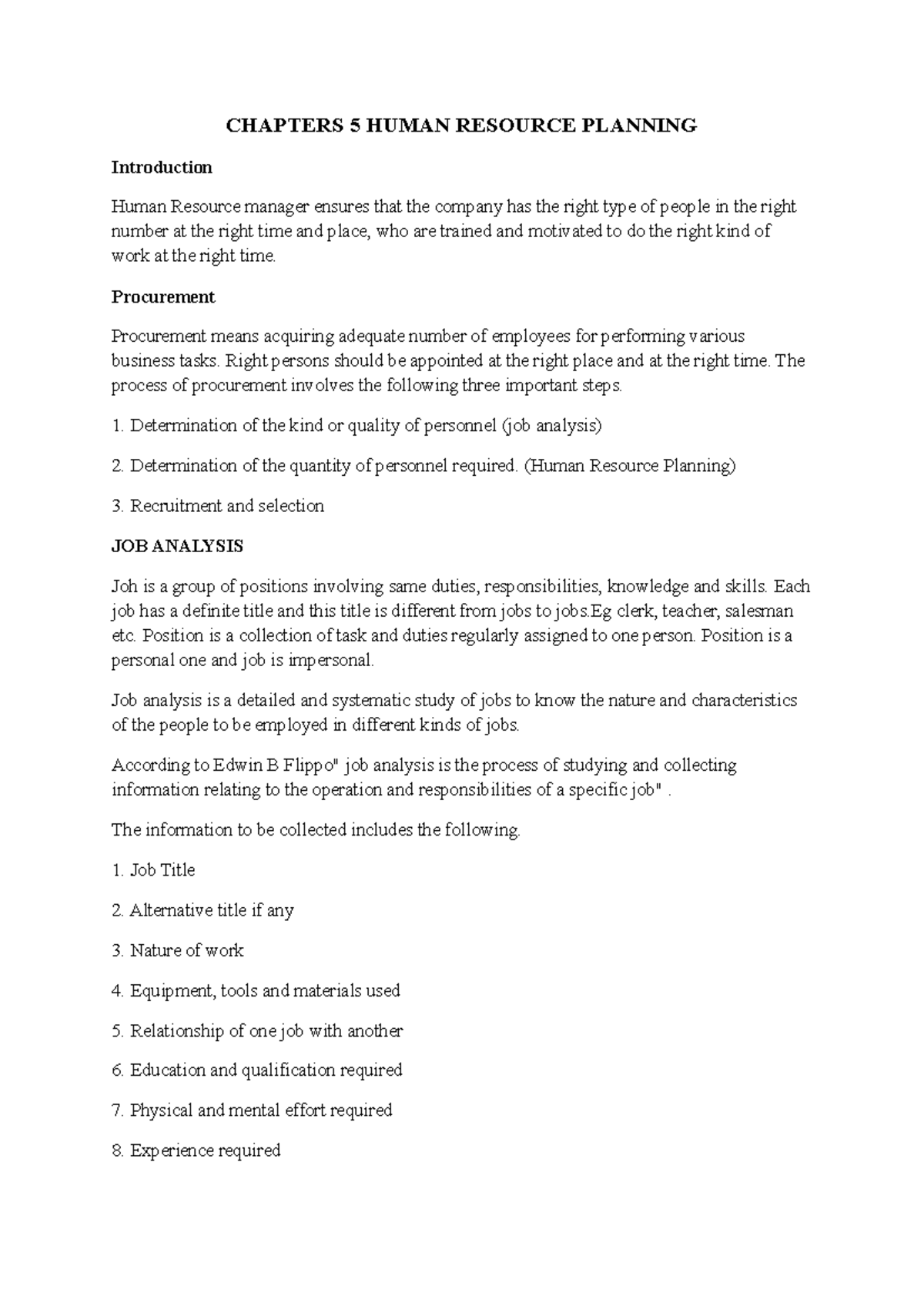 Chapter 5 Human Resource Planning - CHAPTERS 5 HUMAN RESOURCE PLANNING ...