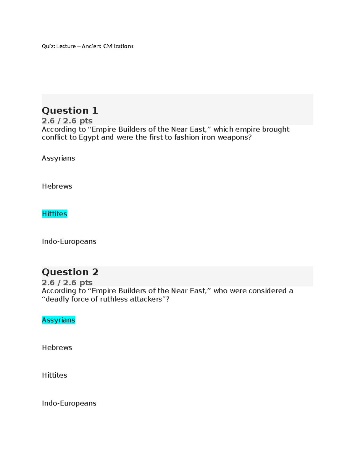 Quiz: Lecture – Near East Empires & Civilizations Analysis - Studocu