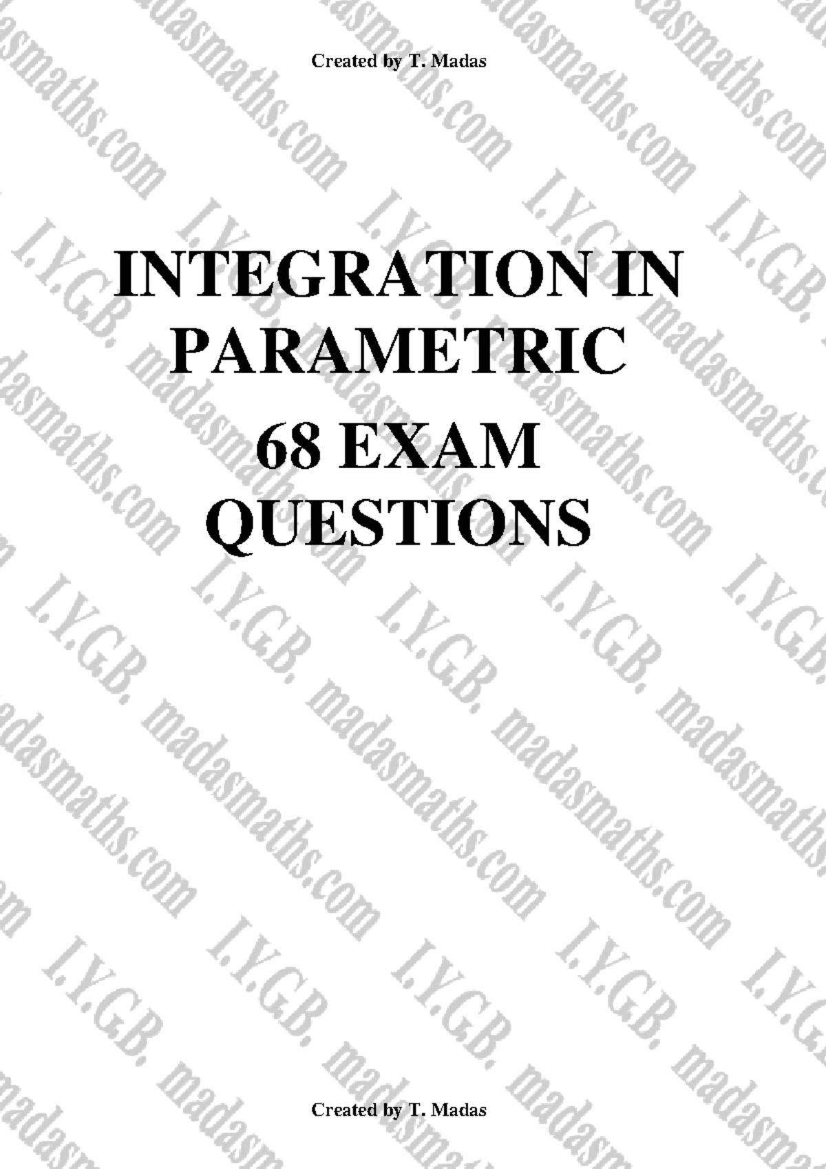 Parametric Integration C4J Exam Questions by T. Madas - Studocu