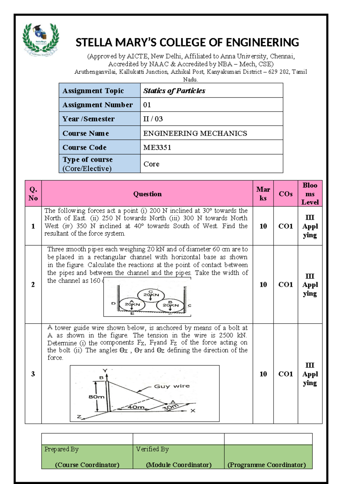 Assignment-1 - Mechanics for Mechanical Engineering - Assignment Topic ...