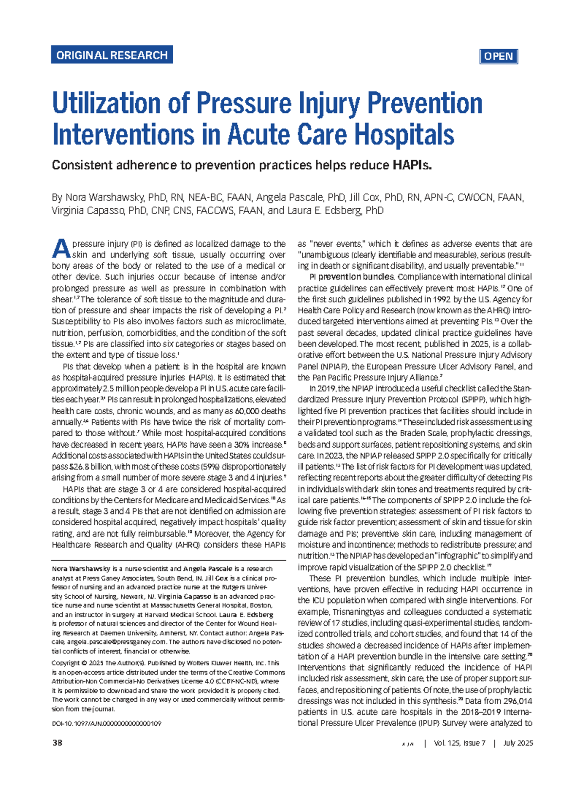 Utilization of Pressure Injury Prevention Interventions in Acute Care ...