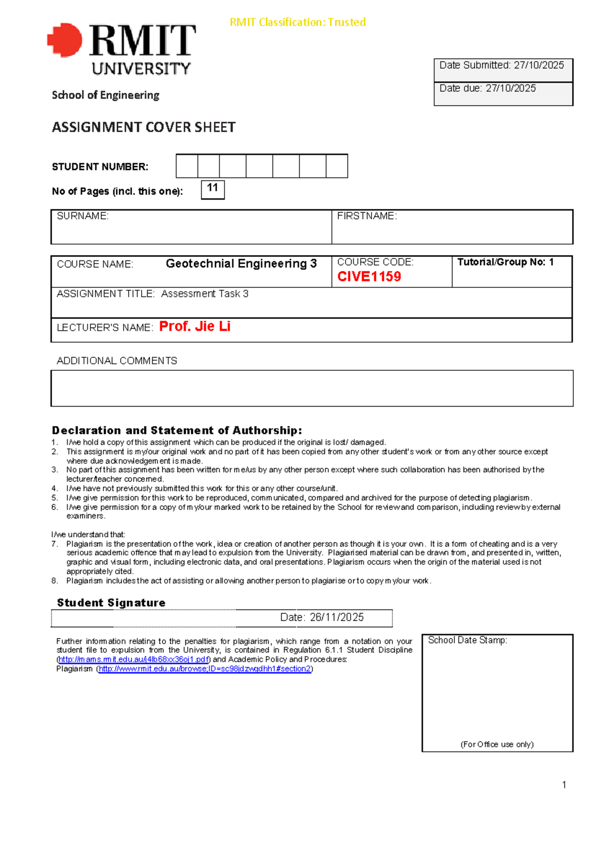 CIVE1159 - Geotechnical Engineering Assignment 3 - Studocu
