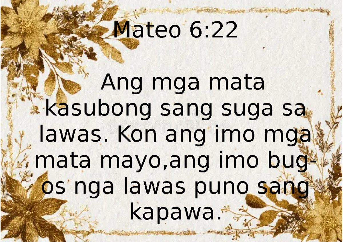 Mateo 6:22-23 kag Sirac 38:1-11: Mga Verso sa Pagsimba - Studocu