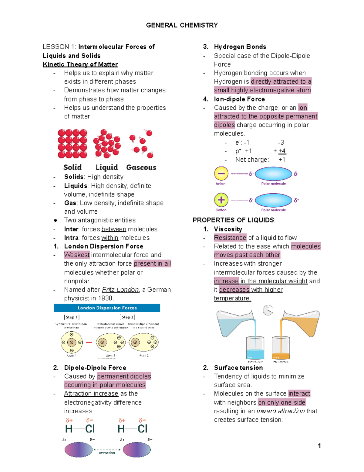 Chemistry 101: Intermolecular Forces and Properties of Matter - Studocu