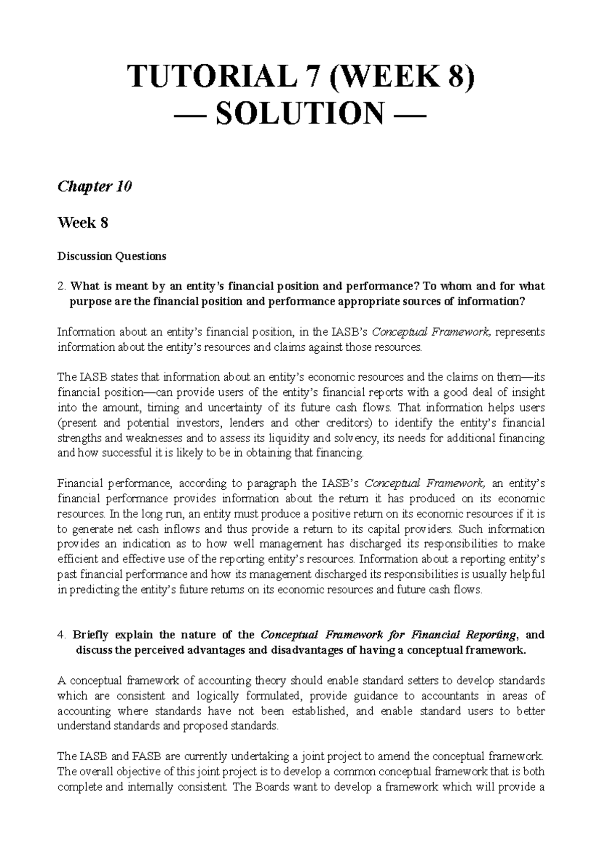 Tutorial 7 Solution - Financial Position & Performance Analysis (Week 8 ...