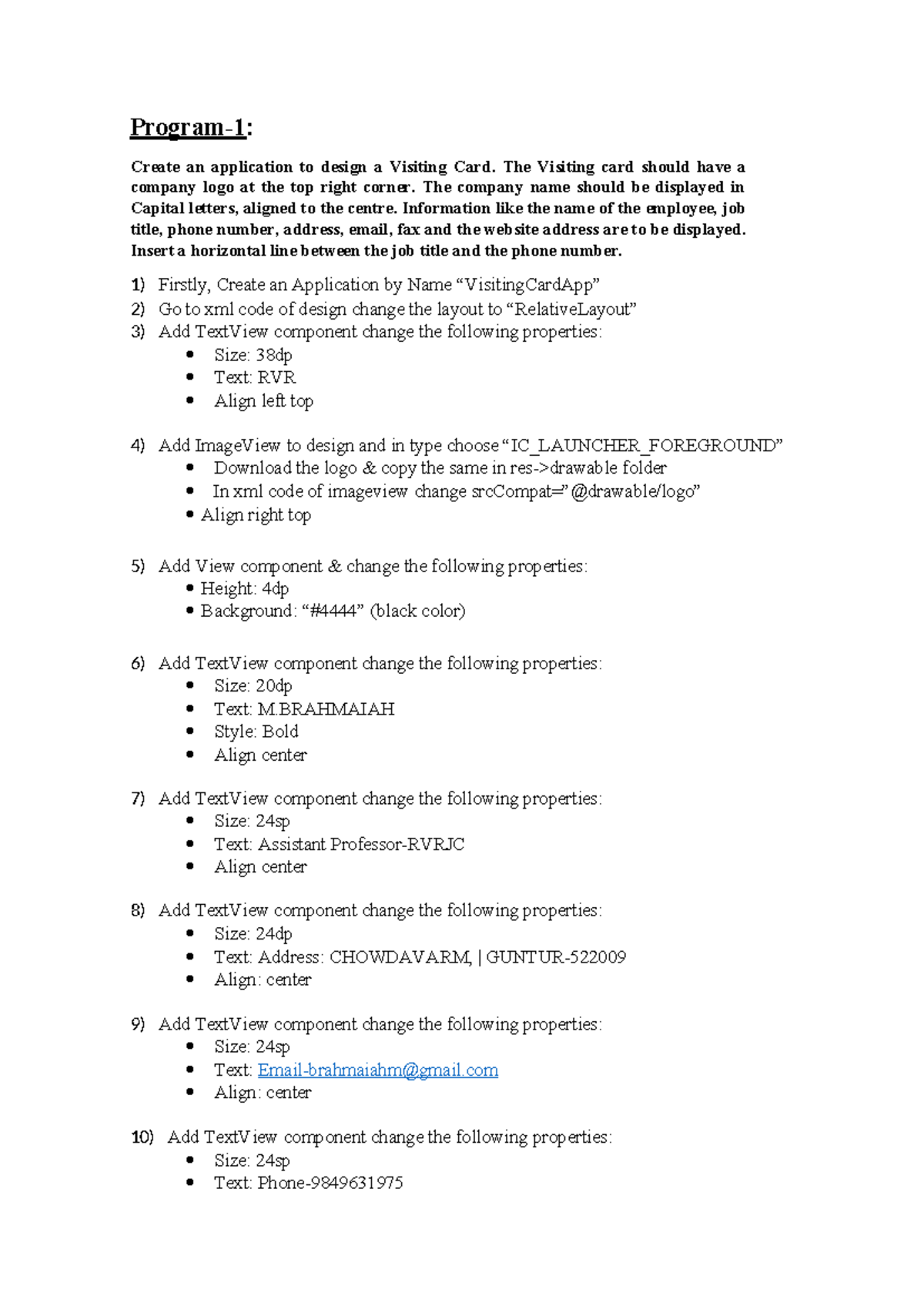Visiting Card App Development in Mobile Application (CS101) - Studocu