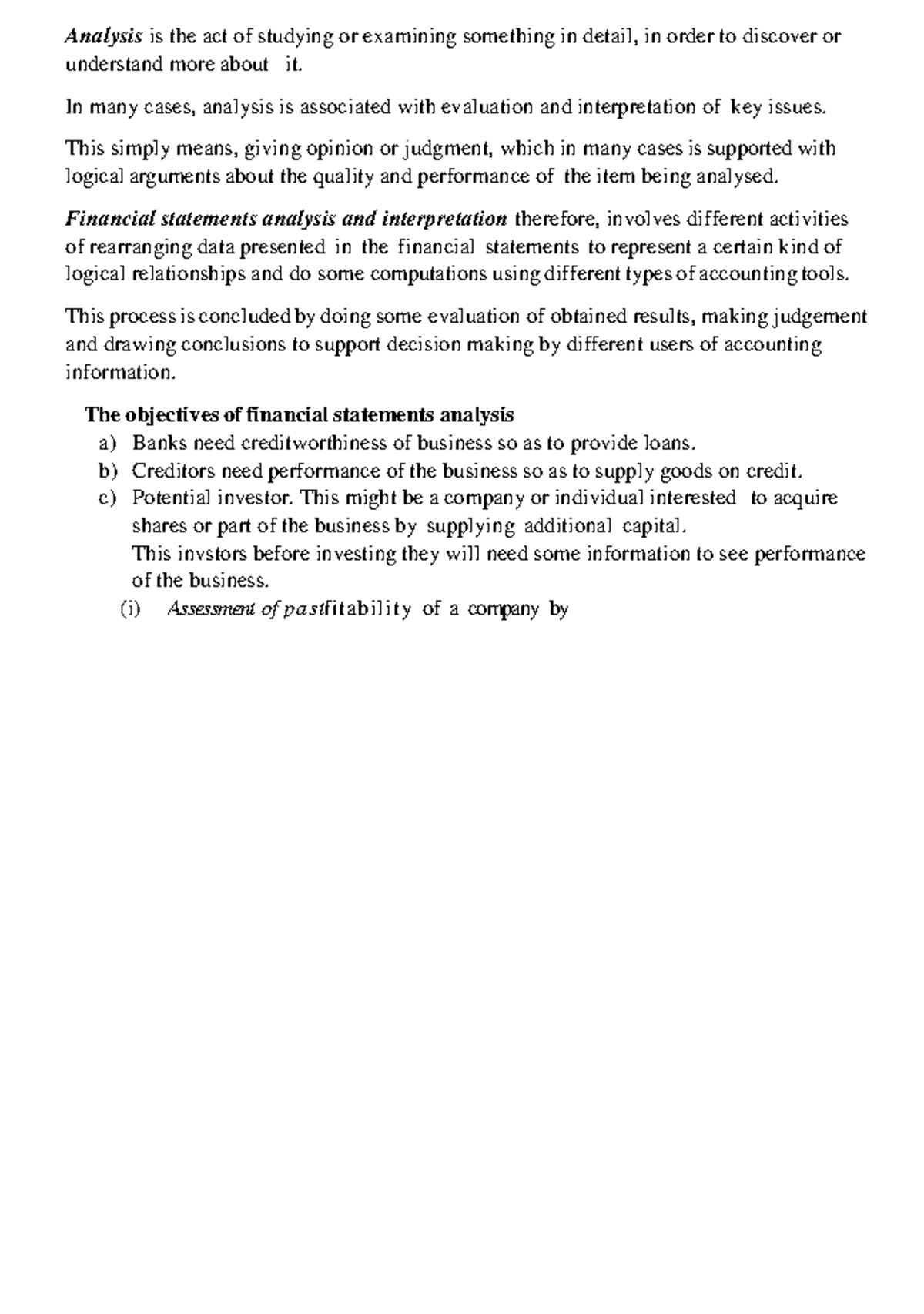 Financial Statement Analysis: Key Ratios and Interpretations (ACCT 101 ...