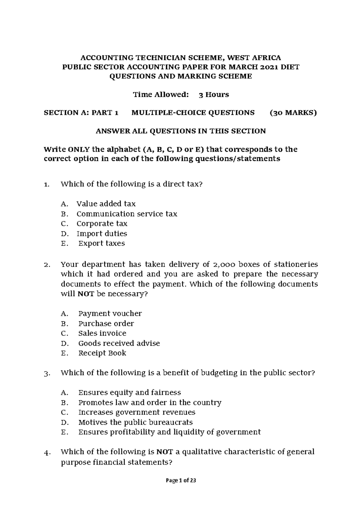 Public Sector Accounting Exam Paper March 2021: Key Questions &amp; Answers - Studocu