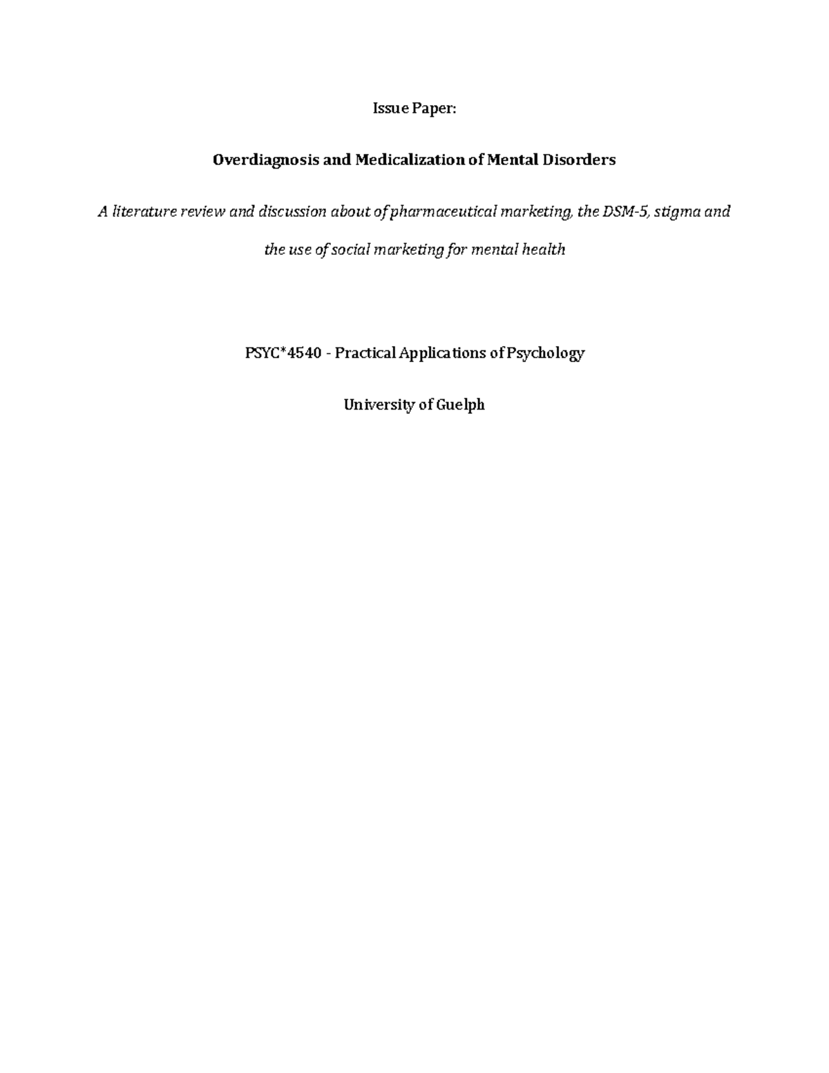 Issue paper - Mental disorder marketing - Issue Paper: Overdiagnosis ...