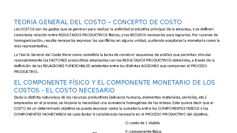 Costos 1 Parcial: Teoría General del Costo y Clasificación - Studocu