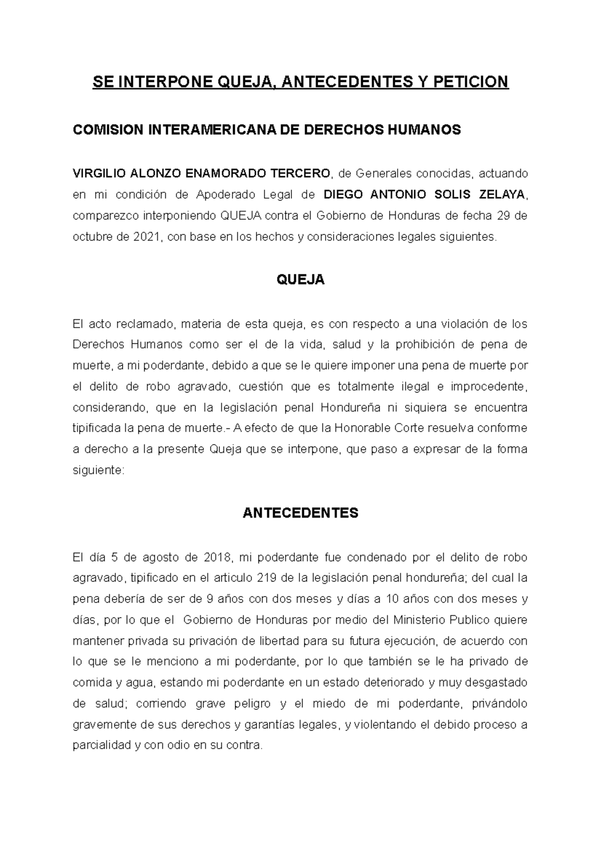 Queja ante la comisión interamericana de derechos humanos - SE ...