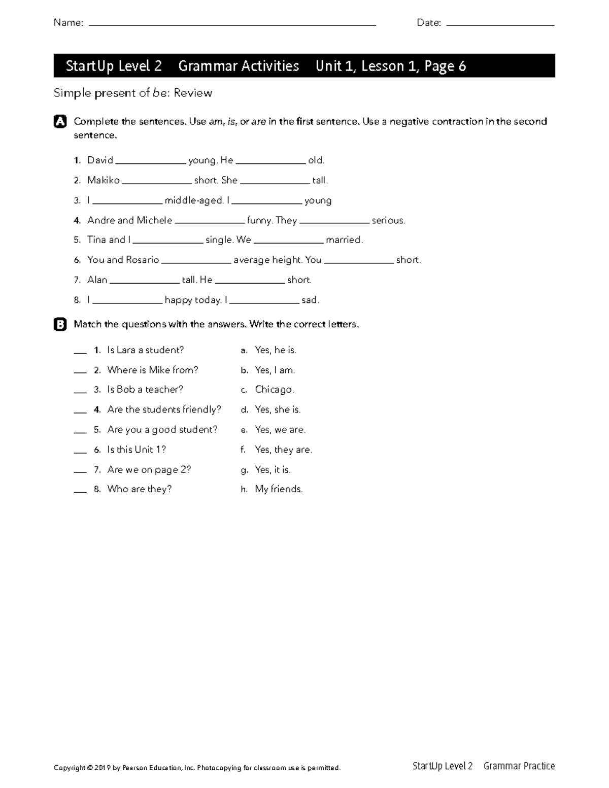 StartUp Level 2 Grammar Activities: Unit 1, Lessons 1 & 2 Review - Studocu