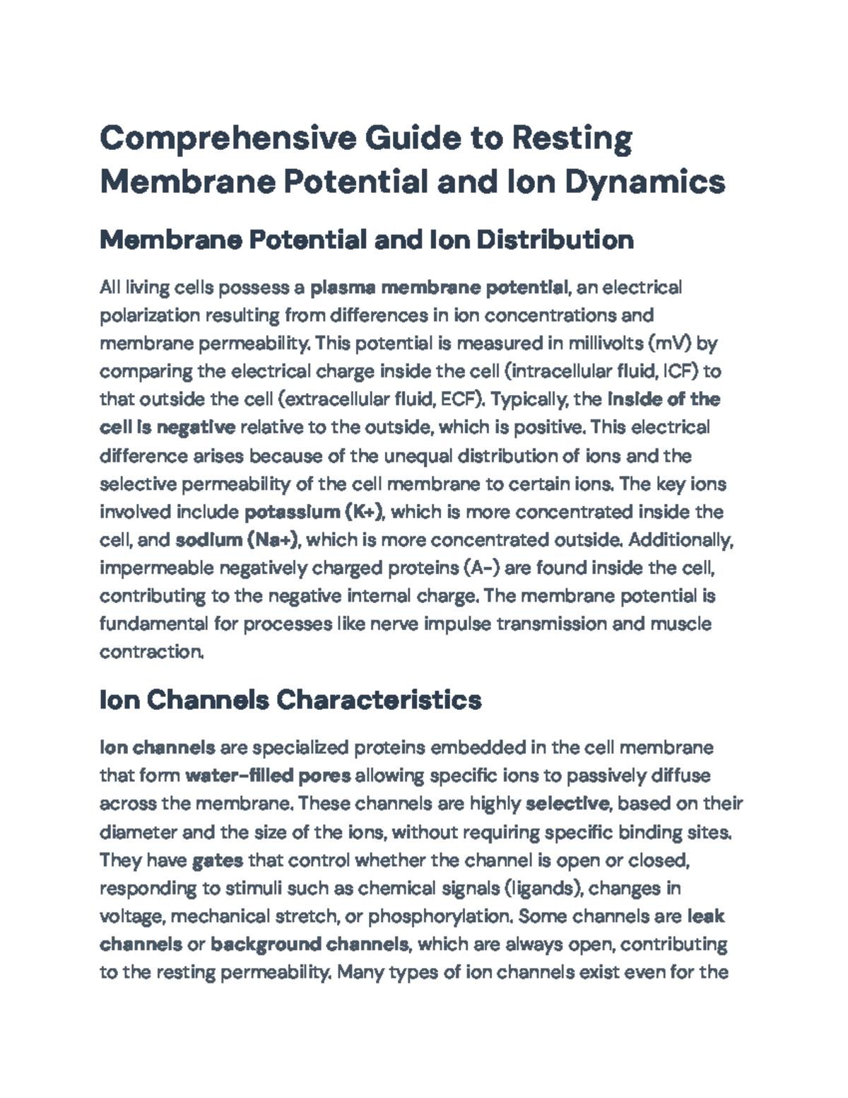 Comprehensive Overview of Resting Membrane Potential & Ion Dynamics ...