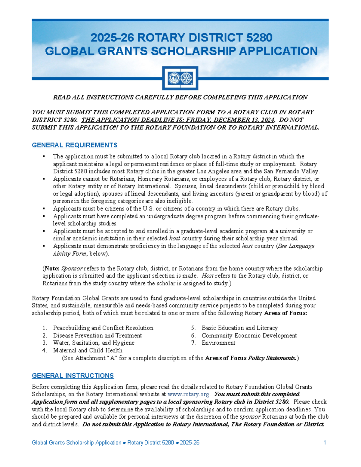 District 5280 Global Grants Scholarship Application 2025-26 - Studocu
