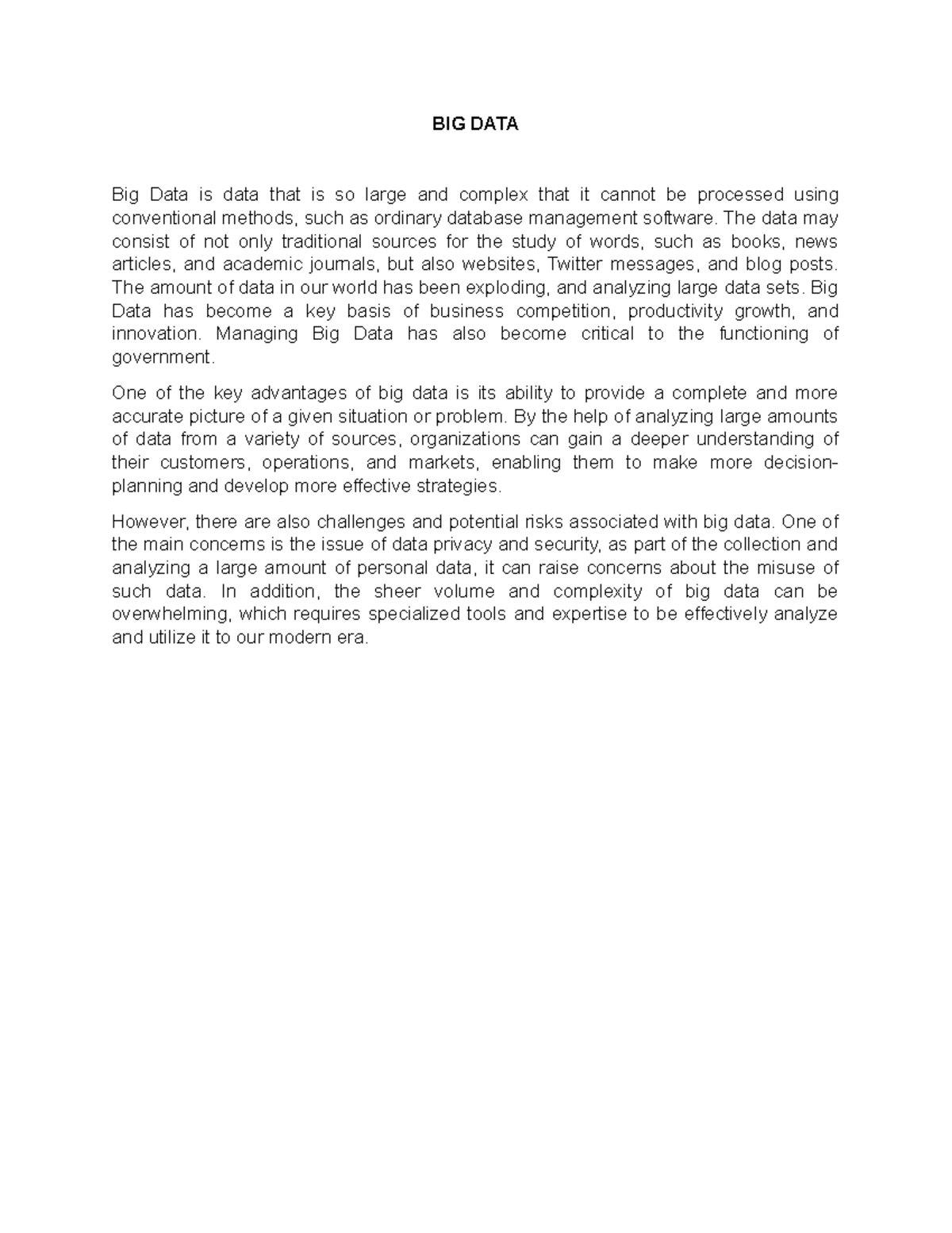 Reflection Paper on Big Data: Trends, Challenges, and Insights - Studocu