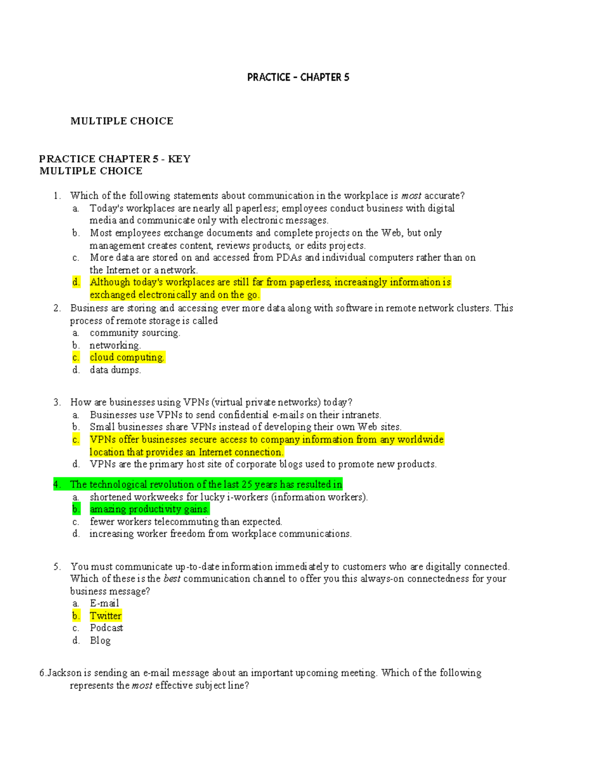 Practice - Chapter 5 - Multiple Choice Questions & Answers - Studocu