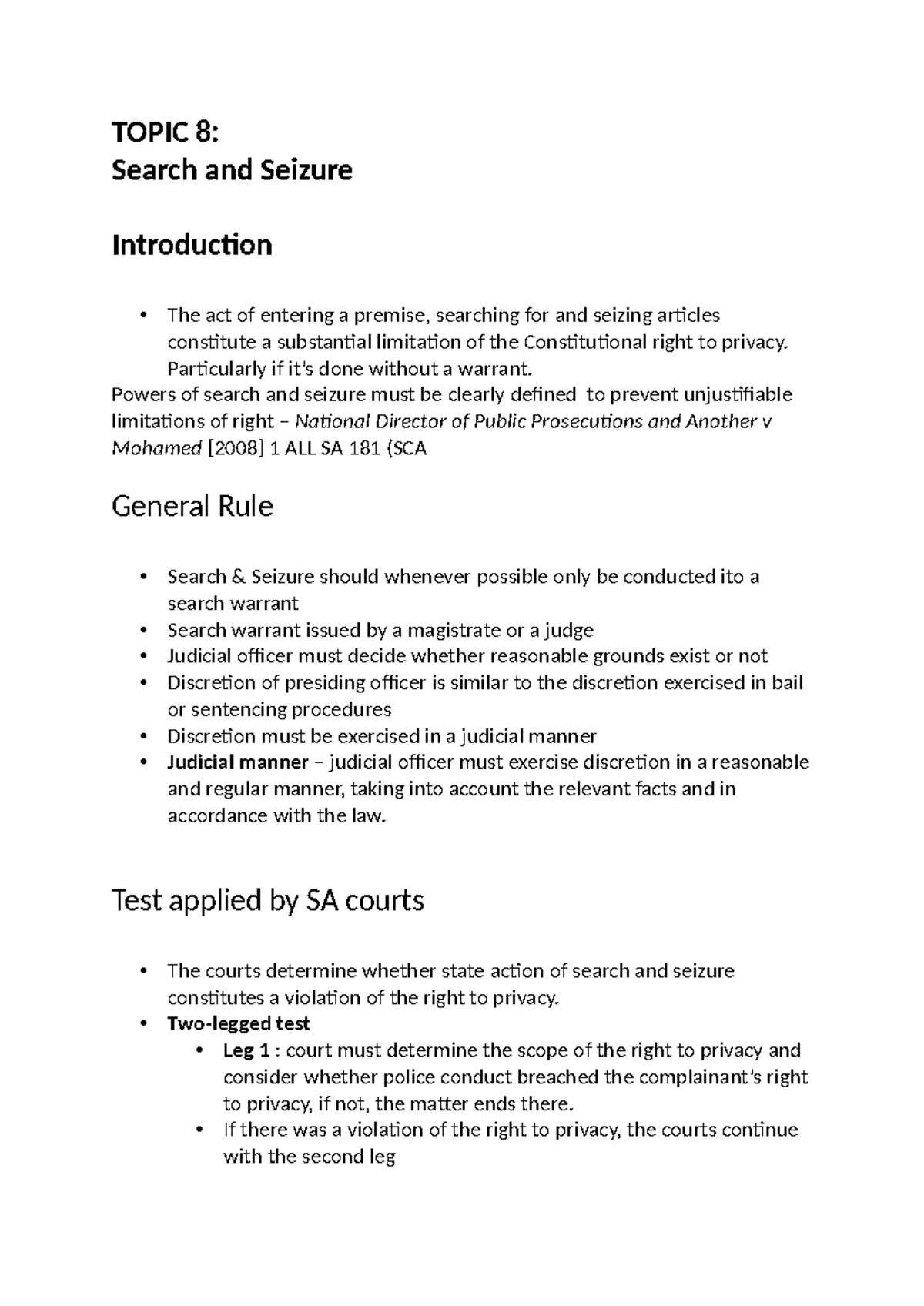 Search and Seizure - Legal Principles and Practices (Lecture Notes ...