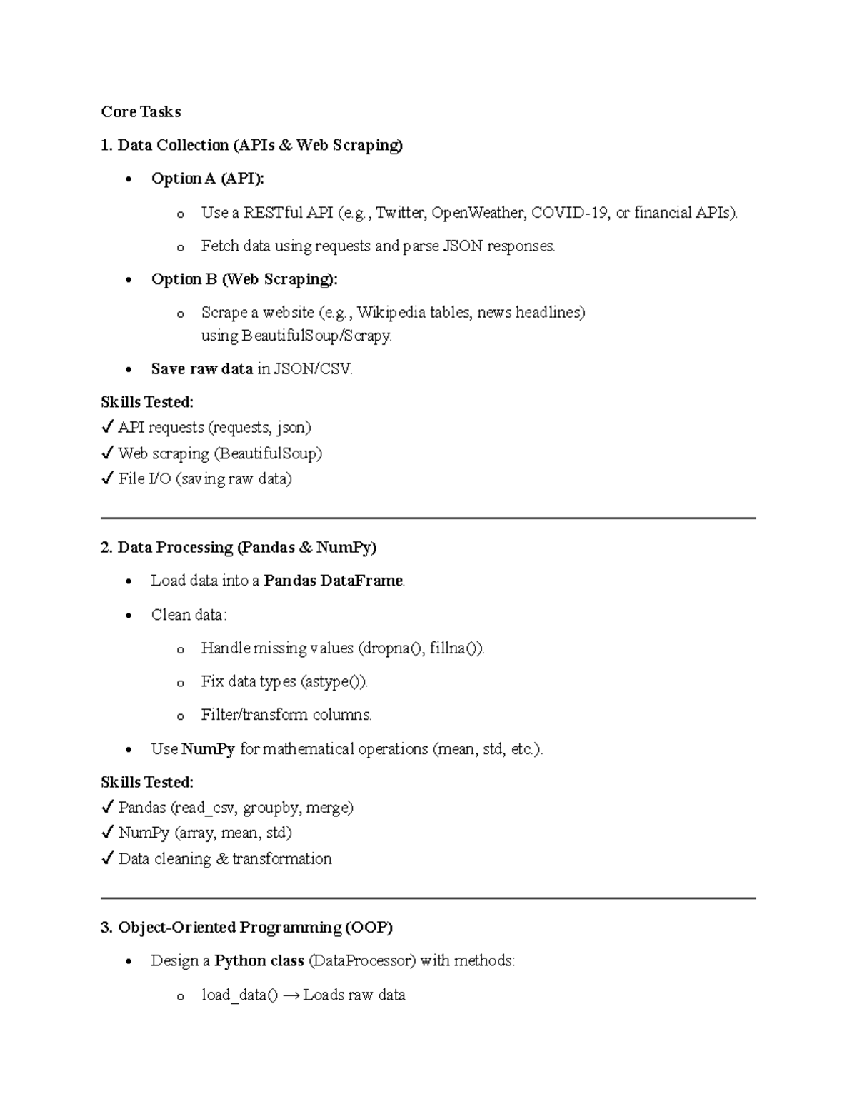 Core Tasks 1: Data Collection & Processing (APIs, Web Scraping) - Studocu