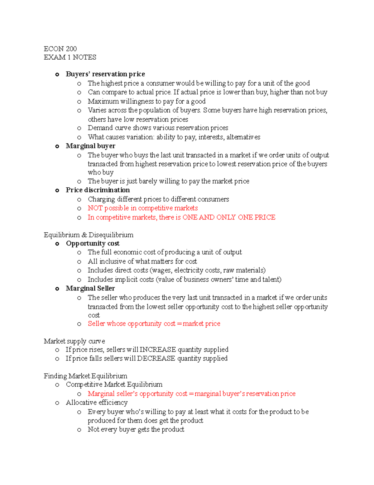 ECON 200 - Exam 1 Comprehensive Study Notes on Market Dynamics - Studocu