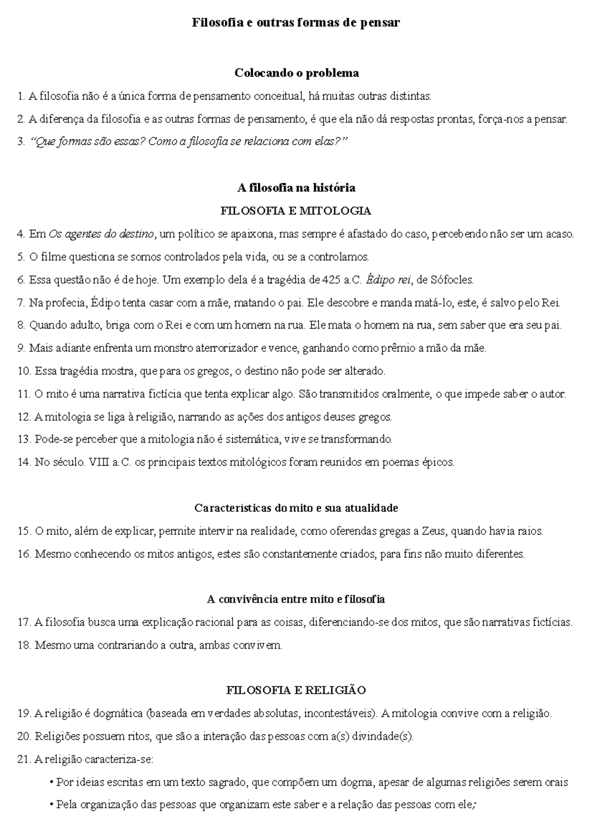 Resumo - FIL 101 - Filosofia e Outras Formas de Pensar: Uma Análise ...