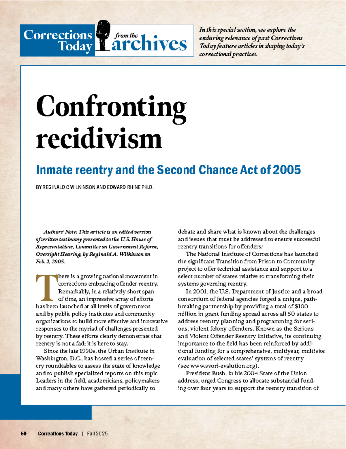 Reentry Strategies and the Second Chance Act of 2005: Insights from ...