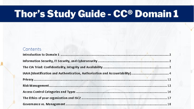 Thor’s Study Guide for CC Domain 1: Info Security Fundamentals - Studocu