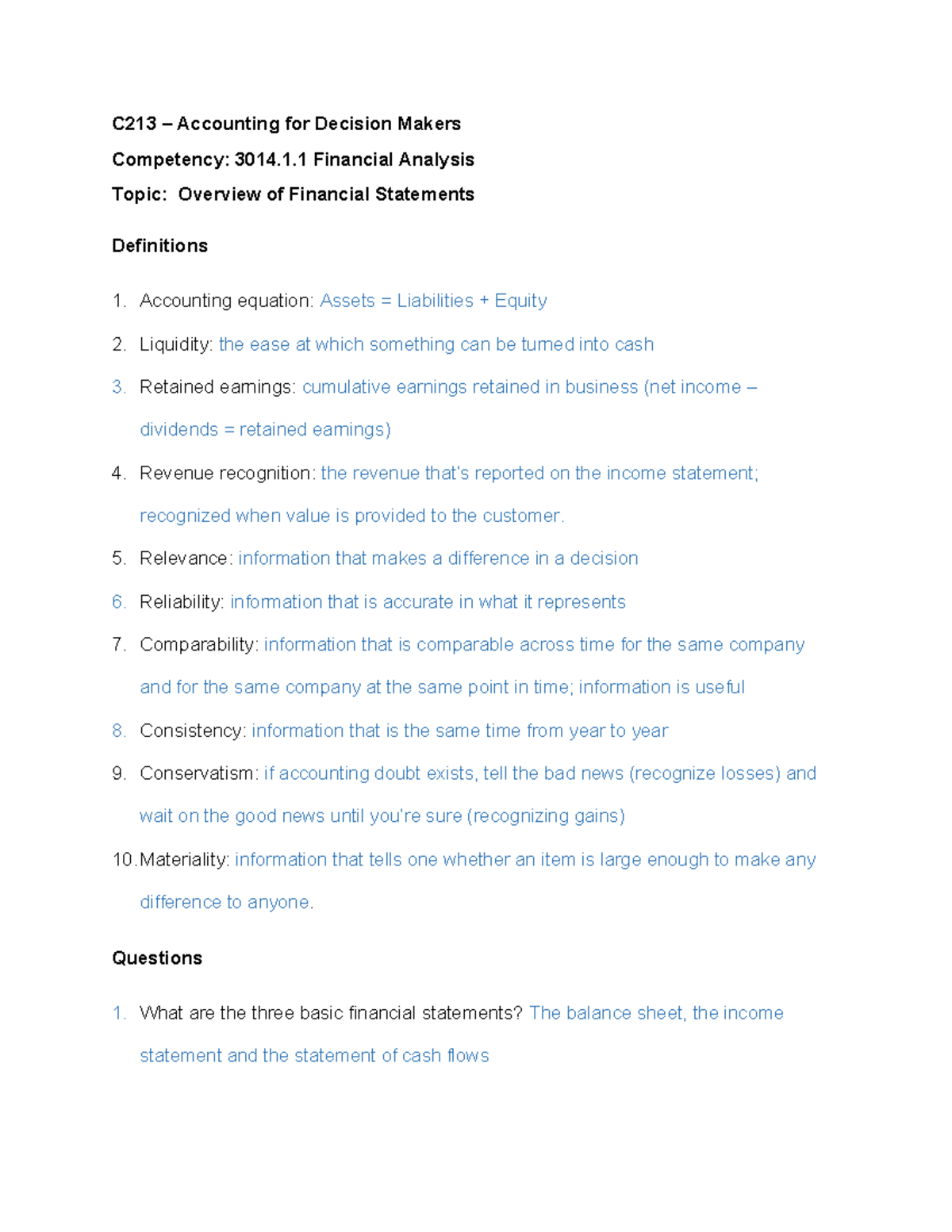 Chap 2 C213 Overview of Financial Statement - C213 – Accounting for ...