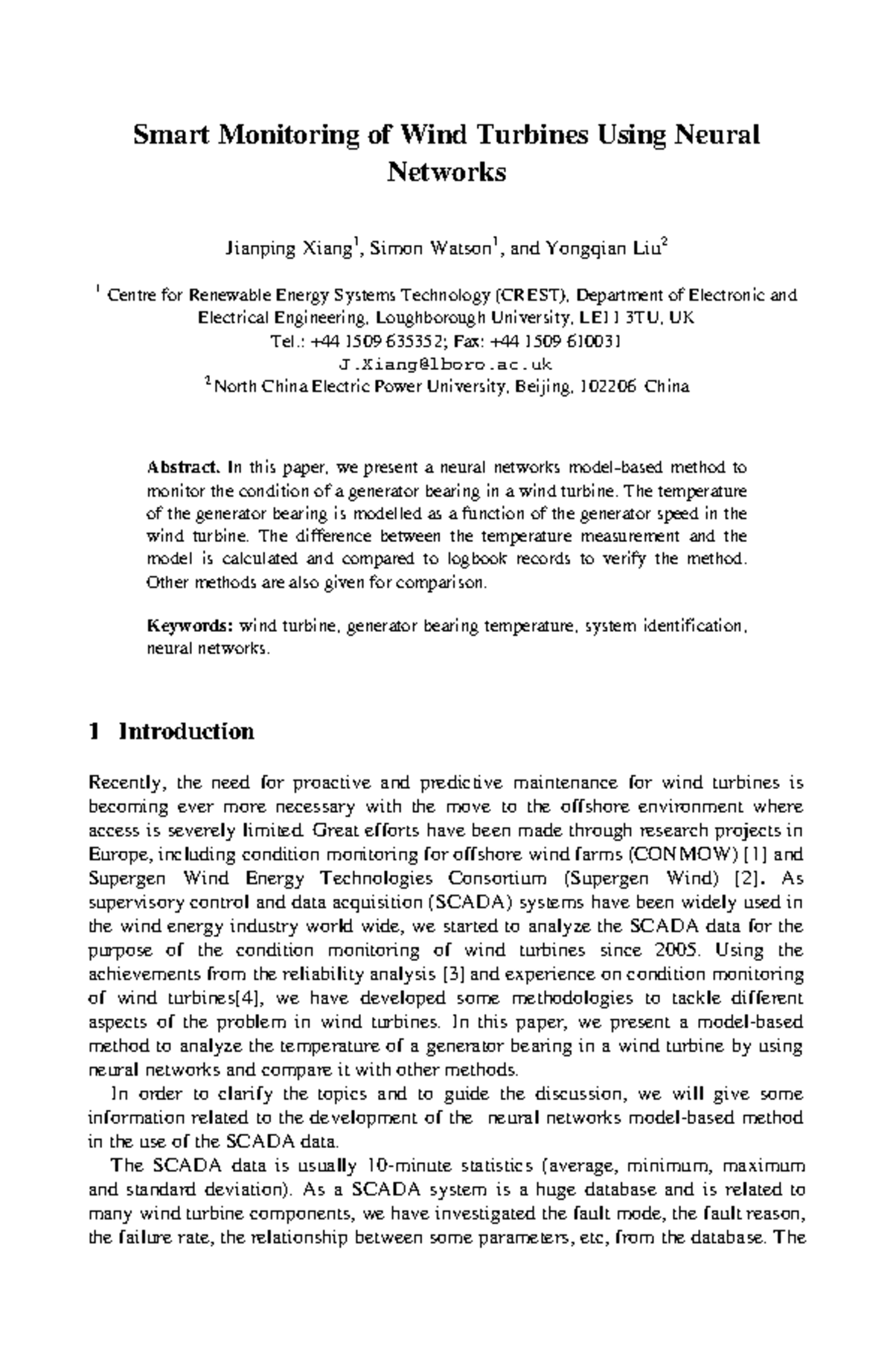 Smart Monitoring of Wind Turbines Using Neural Networks (ENGR 2023 ...
