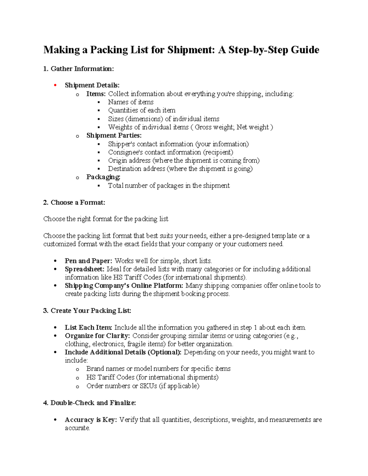 Quy trình packing list: A comprehensive guide for shipments - Studocu
