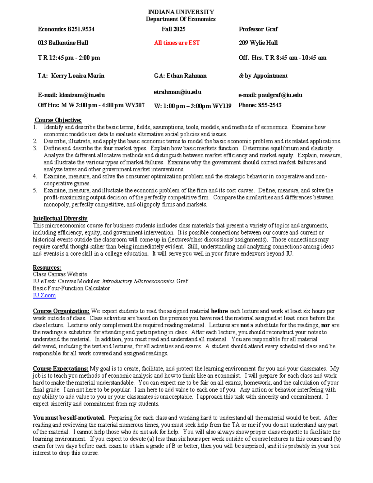 Fall 2025 Econ B251 Syllabus: Fundamentals of Economics - Studocu