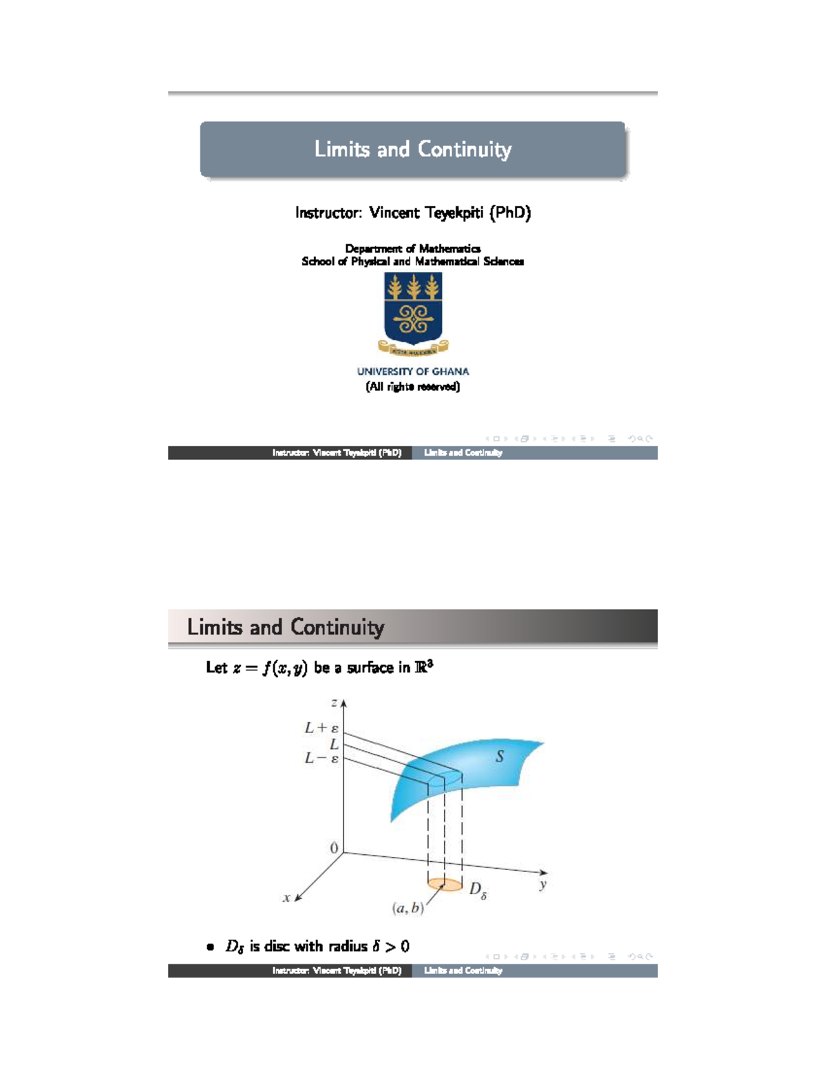 Limits and Continuity Notes for MATH 101: Instructor Vincent Teyekpiti ...