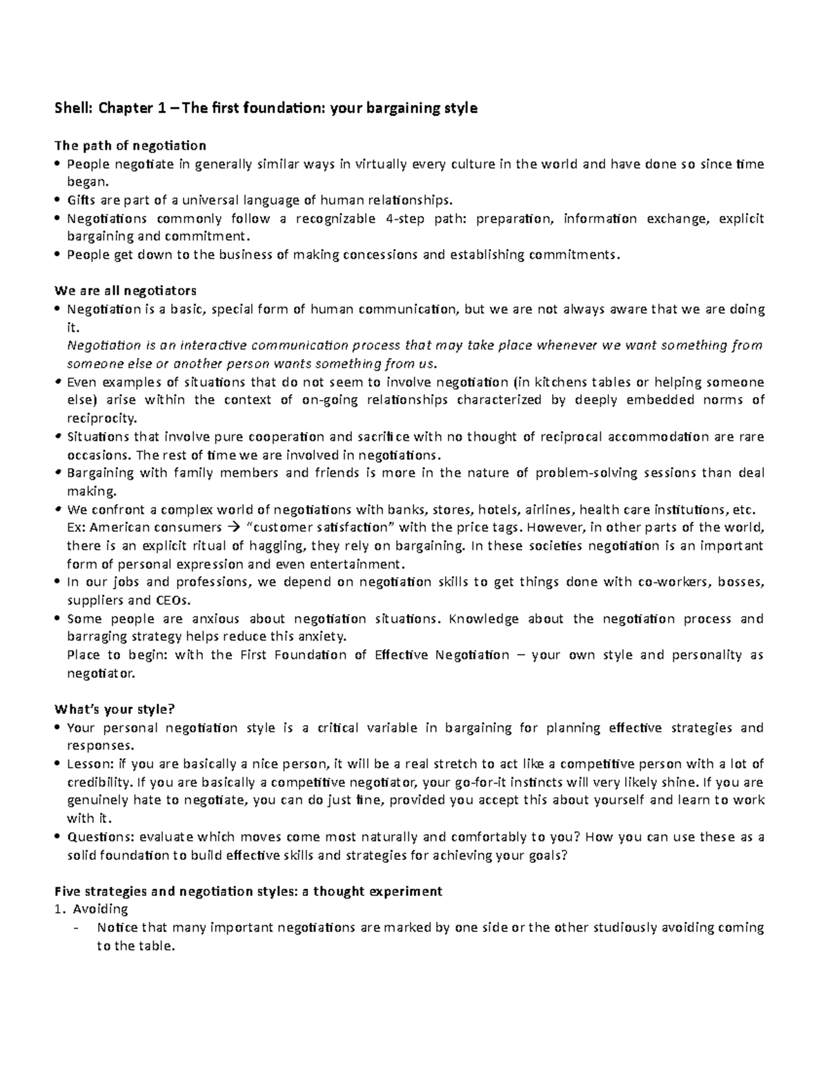Shell CHAP 1 - Summary of Personal Bargaining Styles & Strategies - Studocu