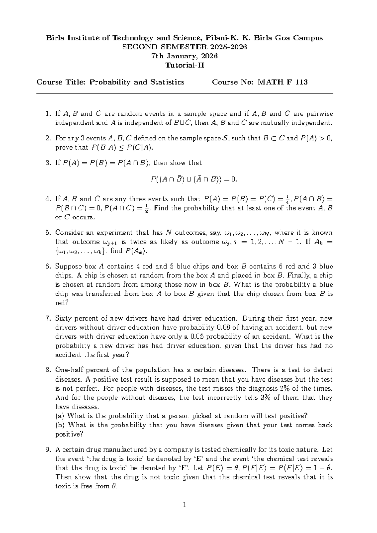 MATH F 113: Probability and Statistics Tutorial 2 Assignment 2026 - Studocu