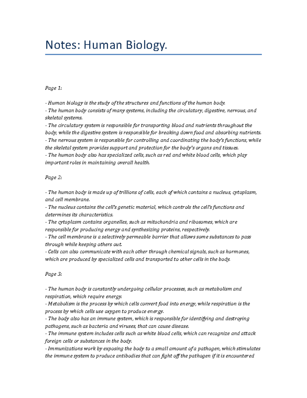 Human Biology Lecture Notes: Comprehensive Overview and Insights - Studocu